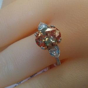 925 Champagne CZ & White Heart CZ Ring